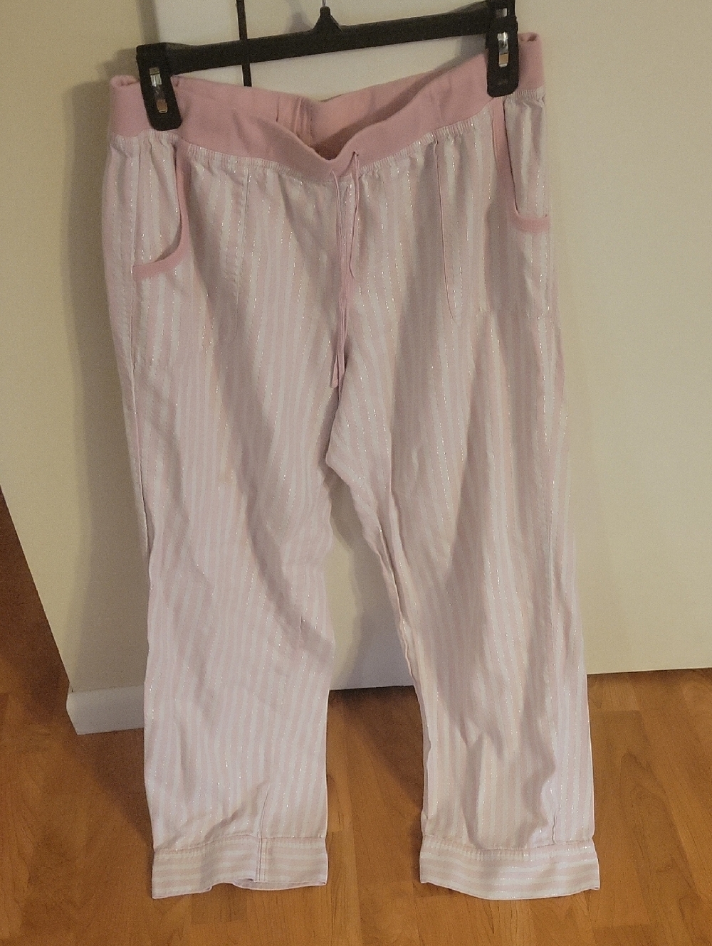 Victoria's Secret Pink and White Striped With Silver Lounge Pants Sz L
